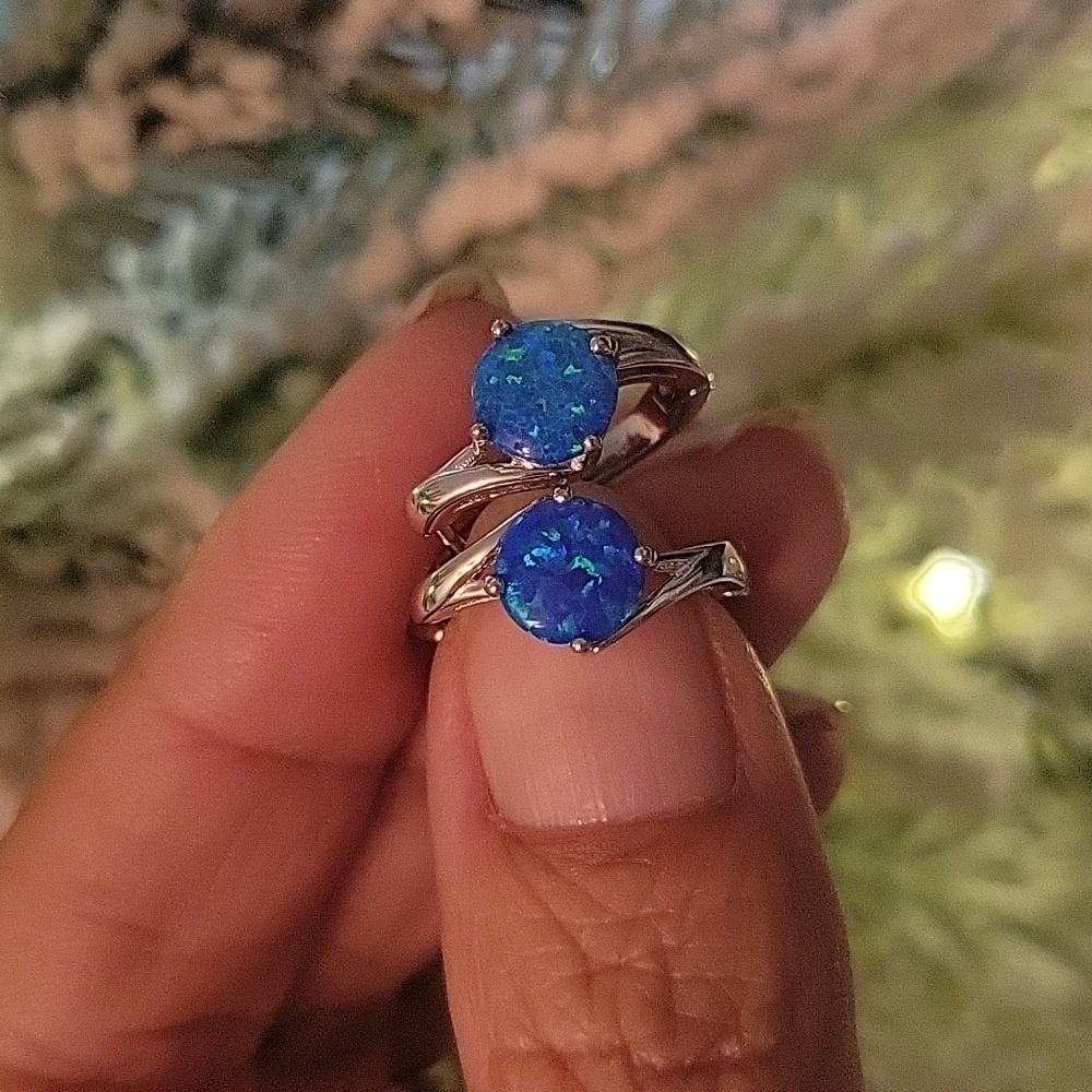 Vivid blue Opal lever-back earrings 925 Sterling silver